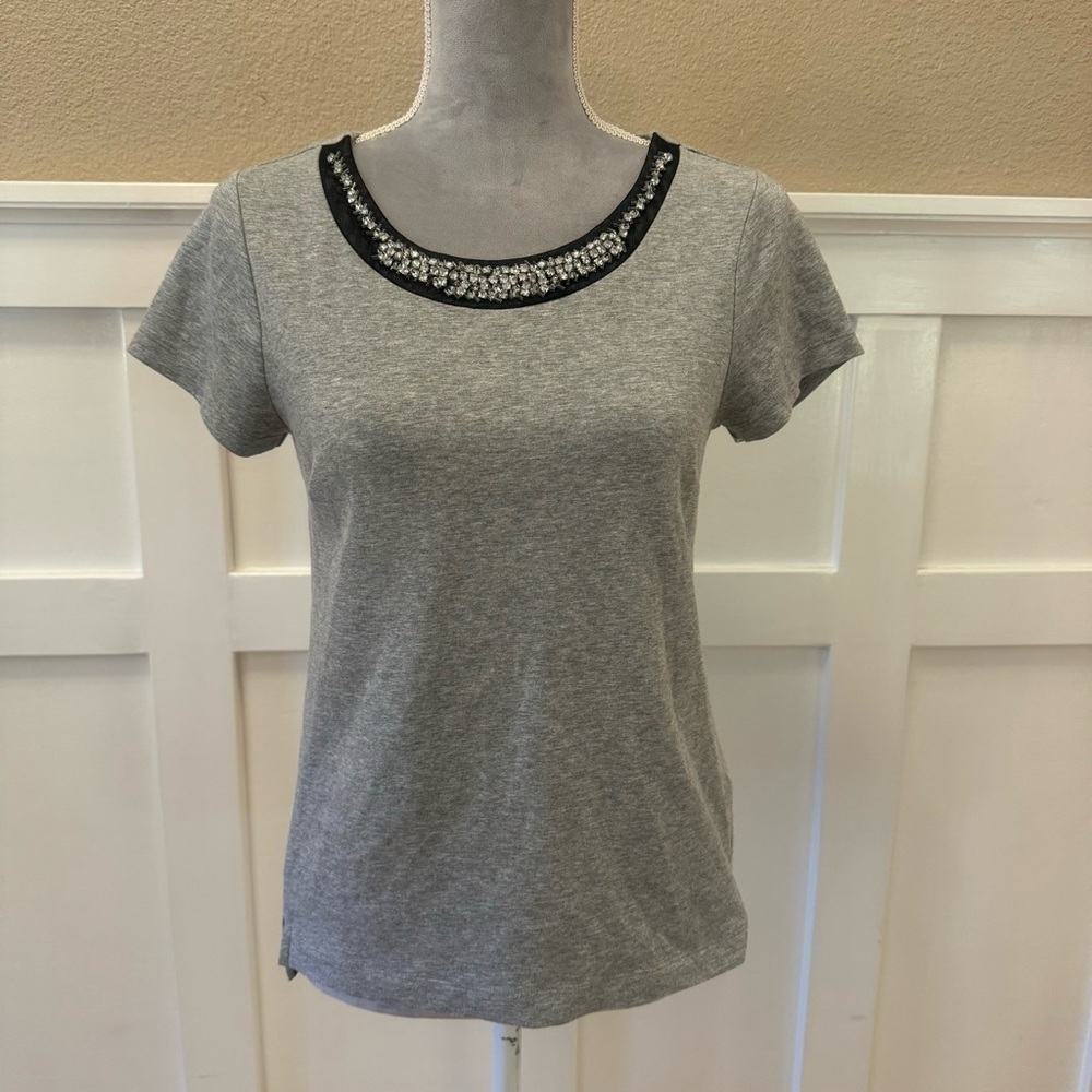 Banana Republic Gray Short Sleeve Back Zip-Up Shirt Top Size S
